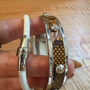 Pair of Henri Bendel silver Brown Snakeprint and White Bracelet Set